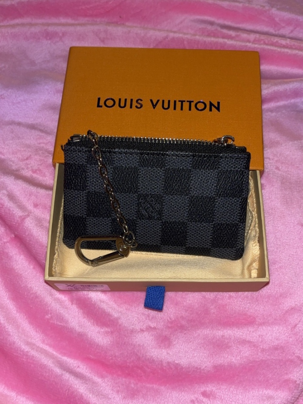Louis Vuitton Black Damier Graphite Key Pouch with Chain and Clip